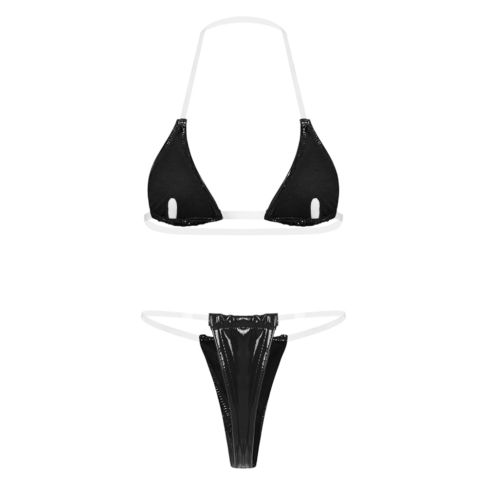 gypsohila★Healthy Bikini(Black×White 36) YIZYIF Womens Metallic Bikini Set Halter Triangle Bra with